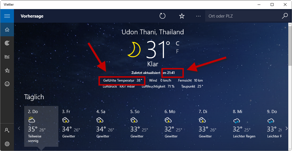 Windows 10 Wetter-App